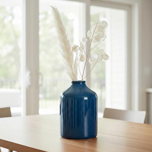 Sunddo Blue Flower Vase - 7 Inch Ceramic Decorative Vase - Rustic Farmhouse Vases for Home Decor, Shelf Decor, Dresser, Living Room, Office Desk Decoration - color: Dark Blue, size: 7 inch