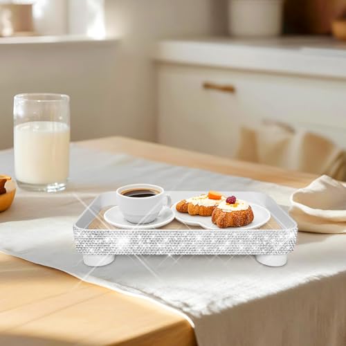 Bling Decorative Tray for Coffee Table，Glitter Coffee Table Decor Table Trays Decorative，Shiny Perfume Organizer Dresser Perfume Tray (Square - 9" x 6") - size: 9.5" x 6" x 1.9"