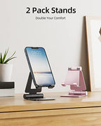 Nulaxy 2 Pack Dual Folding Cell Phone Stand, Fully Adjustable Foldable Desktop Phone Holder Cradle Dock Compatible with iPhone 17 16 15 14 13 12 Pro Max Xs Xr, All Phones, Black & Rose Gold - color: B-Black & Rose Gold