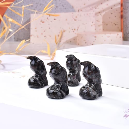Natural Flame Stone Crystal Raven Statue 2" Healing Crystal Handmade Sculpture Guardian Pocket Statues Reiki Meditation Office Home Decoration Gift - color: Flame Stone
