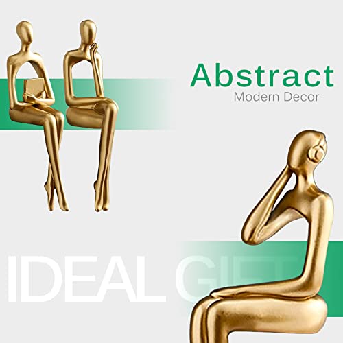 3pcs Gold Decor Thinker Statue, Resin Abstract Man Cutout Art Action Statue Coffee Table Decor for Home Living Room Study Office Bookshelf Ornament