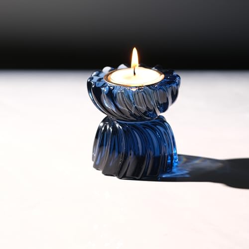 Twizzle Twist Tealight Holder, Decorative Tealight Candle Holder for Table Display, Romantic Decoration, Unique Home Décor Aesthetic, Housewarming Gift, Spiral Sculpture Diwali Tea Light Stand - color: Black Blue