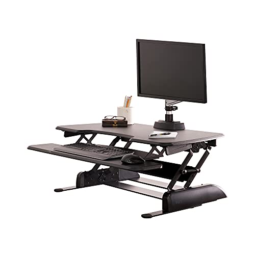 Vari - VariDesk Essential 36 - Two-Tier Standing Desk Converter for Monitor & Accessories - Height Adjustable Sit Stand Desk - Fully Assembled Monitor Riser for Home Office - 36" Wide, Black - size: Essential 36