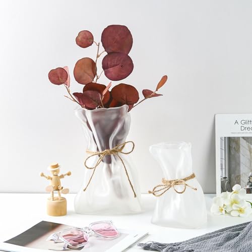WHJY Glass Purse Vase for Flowers, Glass Bag Vase, Matte Aesthetic Flower Vase Unique Home Décor for Wedding, Dinning, Bookshelf - size: Small