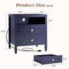 Huuger Blue Nightstand Set of 2, Night Stand with Charger Station, Bedside Table with 2 Drawers, Bed Side Tables for Bedroom, Modern Nightstands, Metal Knobs, Painted Surface - color: Blue