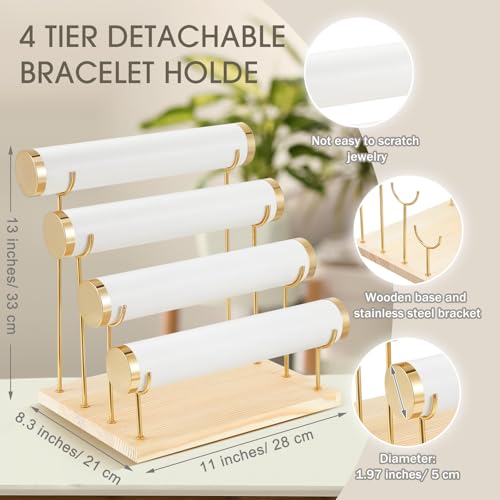 Wenqik 4 Tier Detachable Bracelet Holder Bracelet Display Stand Beige Velvet Jewelry Organizer Displays for Bangles Necklace Watches Scrunchies Hair Ties (White) - color: White, size: 13 x 11 x 8.3 Inch