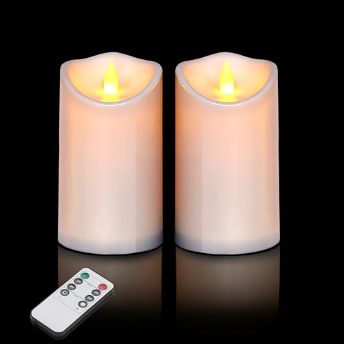 Artmarry Flameless Candles 3" D x 6" H Outdoor Indoor Pillars Battery Operated Flickering Candles Include 8-Key Remote Timer 400+ Hours by 2 AA Batteries (White Candle - Warm Light,2 Pack) - color: White Candle - Warm light, size: 3"D x 6" H - 2 Pack