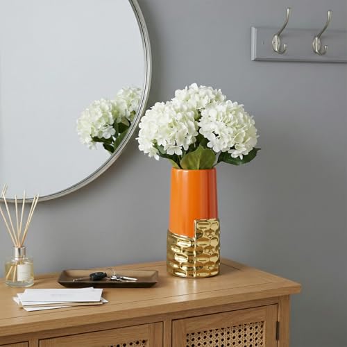 LCCCK 7.0" Gold Hammered Vase Home Decor, Elegant Ceramic Orange and Gold Flower Vase for Pampas Grass Decorative, Boho Small Cylinder Vases Centerpiece, Dining Table Living Room Jarrones Art - color: Orange and Gold