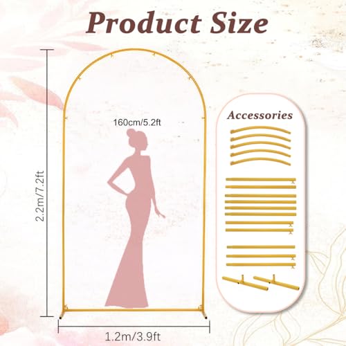 Vincidern 7.2 ft Balloon Arch Backdrop Stand Gold, Wedding Arch for Birthday Party, Bridal Baby Showers, Wedding Ceremony Arch Frame Metal - size: 7.2FT