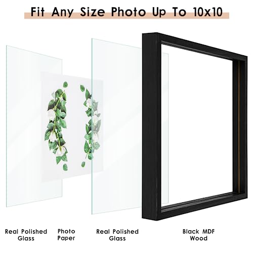 MUYE 10x10 Floating Frames Set of 2,Double Glass Picture Frame Display Any Size Photo up to 10x10,Wall Mount or Tabletop Standing,Black - color: Black, size: 10x10