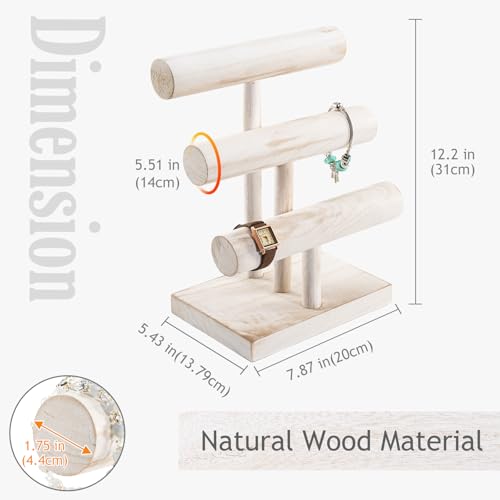 ProCase Bracelet Holder Display Bracelet Organizer, Wooden Bracelet Stand for Selling, T-bar Bangle Storage Rack Wood Watch Display Tower for Business - 3 Tier, White - color: White, size: 3 Tier