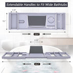 Domax Bathtub Caddy Tray Expandable Bamboo Tub Tray for Luxury Bath with Book Holder and Free Soap Dish (Gray, 29.4"-44.2"x 9.1"x1.65") - color: Gray