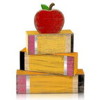 Lineshading 4 Pcs Back to School Table Decorations Retro Red Apples Decor Back to School Tiered Tray Decor Apple Centerpieces Rustic Wood Pencil Block Stack Sign Farmhouse Gifts for Home Shelf Mantel - style: Apple