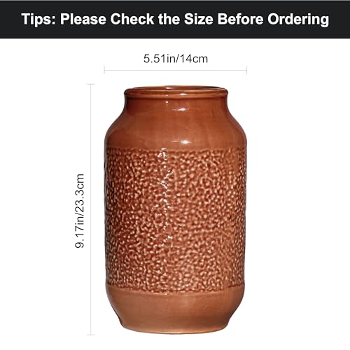 Ceramic Flower Vase Home Decor - 9 Inch Brown Modern Vases for Pampas Grass, Decorative Vase for Flowers, Fall Centerpiece Dining Office Kitchen Decor - color: Modern Brown