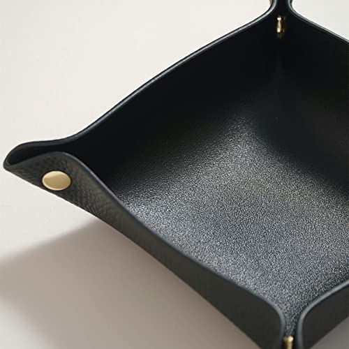 OLETHA Small Foldable Valet Tray - Aesthetic Desk Organizer for Home, Office & Travel - Portable Catch All Bowl for Keys, Jewelry & Essentials - Black - color: Black