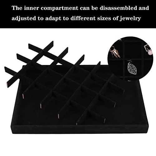 Large Velvet Jewelry Tray, Drawer Organizer for Jewelry in Dresser, Stackable Jewelry Drawer Organizer Inserts for Earring Necklace Bracelet Rings(Black,24grid) - color: Black, size: 24grid