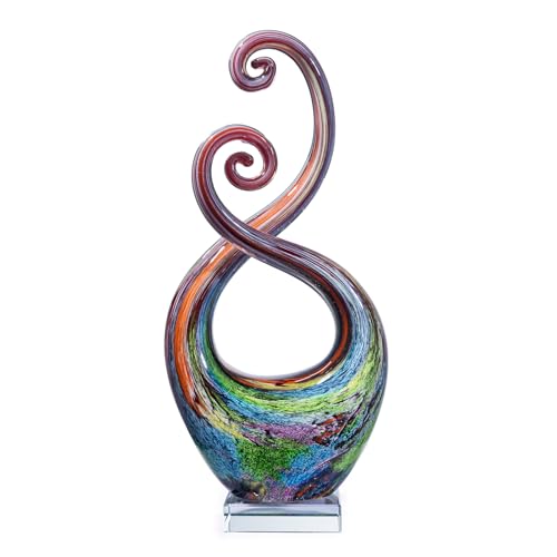 14″ Hand Blown Glass Decor - Murano Style Art Glass Sculpture - Weatherproof Multicolor Swirled Abstract Cameo Glass Artwork for Indoor Outdoor Use - Giftable Art Piece - color: Gradient
