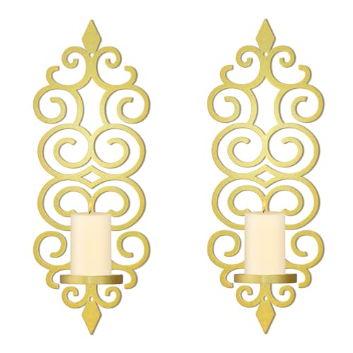 OYEFLY DIY Metal Candle Sconces Wall Decor, Wall Mounted Candle Holder (Gold)