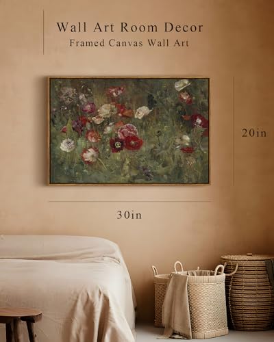 InSimSea Framed Canvas Wall Art Vintage Decor, Flowers Large Wall Art Prints, Flowers Art Modern Farmhouse Decor, Botanical Painting for Office, Bedroom Bathroom Home Decor, 20"x30" - color: A Bed of Poppies, size: 30"L x 20"W