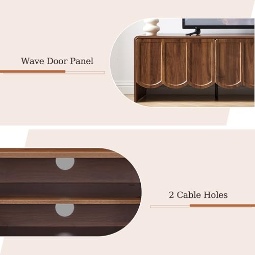 Modern 63" TV Stand, Wood Entertainment Center with Sliding Doors, Media Console for TVs Up to 70", TV Stand for Living Room, Walnut - color: Walnut