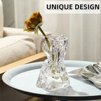 Covzoe Glass Vase, 8.7 Inch Tall Irregular Shaped Flower Vase with Hemp Rope, Clear Art Decorative Vases, Modern Home Bouquet Vases for Wedding, Living Room, Dining Table, Office