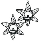 Lily’s Home Southwestern Sun Decorative Votive Candle Tea Light Wall Mount Sconces, Black Steel, with Clear Glass Tealight Candle Holders, Set of 2 - color: Southwestern Sun