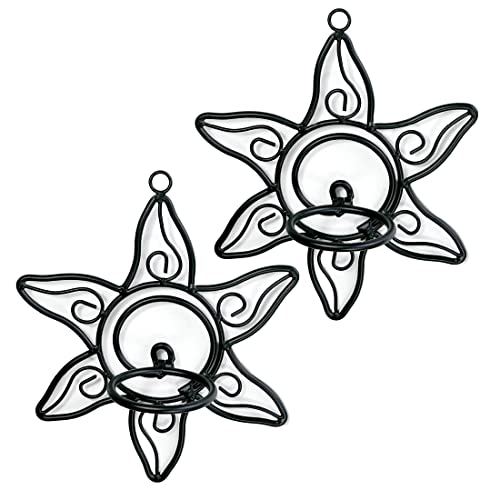 Lily’s Home Southwestern Sun Decorative Votive Candle Tea Light Wall Mount Sconces, Black Steel, with Clear Glass Tealight Candle Holders, Set of 2 - color: Southwestern Sun