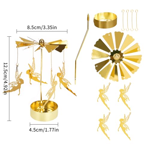 Spinning Candle Holder, Gold Tea Lights Candle Holder Fairy Carousel Candle Spinner, Rotating Metal Candle Holders for Table Centerpiece Angel Candle Holder for Christmas Festival Home Decor - color: Fairy