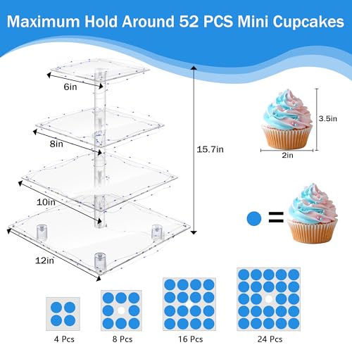 YestBuy 4 Tier Acrylic Cupcake Stand Afternoon Tea Cake Stand Large Cupcake Stand Cupcake Tower Cupcake Holder for Pastry + LED Light String Ideal for Weddings Birthday Bar Party Décor (Blue Light) - color: Blue, size: 4 tier