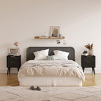 YAUKOMEL Small Black Night Stand,Mid Century Modern Bedside Table, Nightstand with 2 Drawers,Fluted Side Table with Wood Legs, End Table for Bedroom,Small Space Black11.8 D x 15.7" W x 22.8" HCTG55BK - color: Black, style: Fluted Style