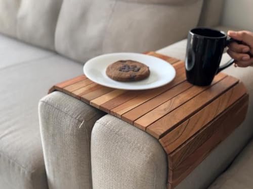 Vesta Homes Sofa Armrest Tray |Premium Acacia Wood | Flexible and Foldable Sofa Tray, Couch Arm Table and Armrest |Suitable for Food/Drinks/Snacks/Cup Coaster | 17 * 11 Inches | Handcrafted in India - style: Sofa Arm Tray