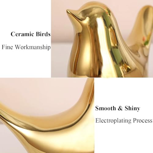 2 Pieces Decor Ceramic Bird Figurines Small Bird Statues Home Decorative Modern Style Figurine Decor for Living Room,Bedroom,Desk,Bookshelf,Shelf,Coffee Table, Fireplace Mantel (Gold) - color: Gold