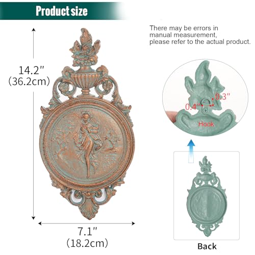 Sungmor Ornate Cast Iron Wall Art Plaque – Classical Woman Relief in French Country Style, Decorative Wall Sculpture - Vintage Hanging Décor for Home, Garden, or Patio – Rustic Black Finish - color: Red Copper & B