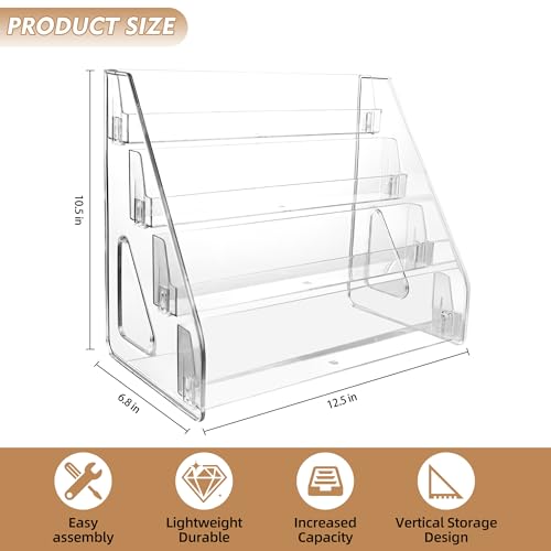 Acrylic Bookmark Display Stand, Portable Sticker Holder for Vendor Events Retail, 4 Tier Clear Display Shelf Rack for Greeting Card, Postcards, Brochures
