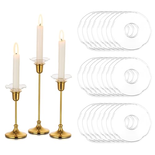 Glasseam Glass Candle Drip Protectors, Set of 24 Clear Bobeches for Candle Stick Holders, Decorative Wax Catchers for Candles, Candle Wax Drip Guard for Taper Candle Holders Bulk Table Decorations - color: Clear, size: Curved-24pcs