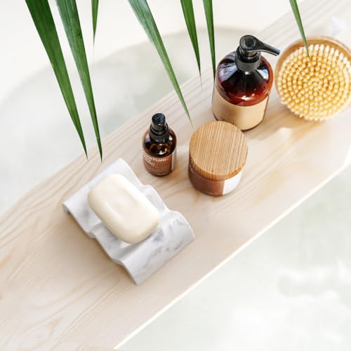 Luxspire Soap Dish, Marble Soap Dish, Self-draining Tray, Soap Holder Saver for Shower, Bathroom, Sink, Kitchen and Countertop, Gravel White - color: Gravel White, size: 1 PC