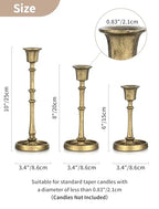 NUPTIO Cast Iron Candlestick Holders: Antique Brass Taper Candle Holders with Unique Drip Wax Aesthetics - Set of 3 Gold Candle Sticks Holder Fireplace Mantel Decor