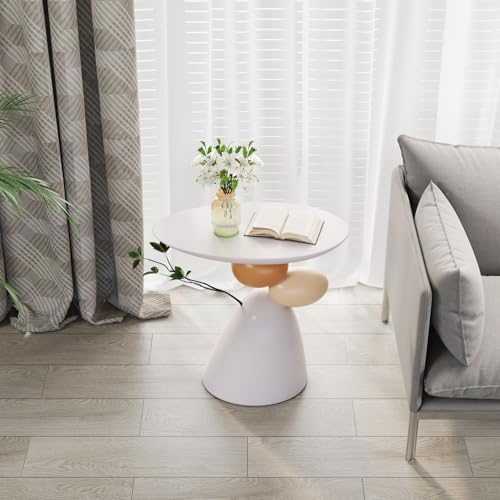 LOVEDIMA Pedestal Small Accent Table Modern End Table Resin Stand Drink Table for Small Space Living Room, Bedroom,White & Gray
