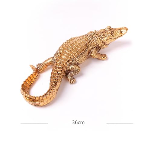 HAUCOZE Silver Crocodile Sculpture Animal Figurine Statue Modern Home Decor Table Centerpiece Gift for Bookshelf Desktop 14.2 Inch - color: Silver