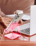 TOPGO Acrylic Cell Phone Stand, Clear Phone Holder for Office Desk, Vanity, Kitchen Counter, Bedside Table, Compatible with iPhone 17 16 15 14 13 12 Pro Max Plus/Smartphones/iPad/Switch/Kindle(Pink) - color: Clear Pink