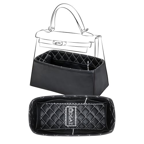 DGAZ Leather Purse Organizer For Kelly Bags,Waterproof and Lightweight,Luxury Handbag Tote in Bag Shapers, Women(KL25 Retourne,Black)