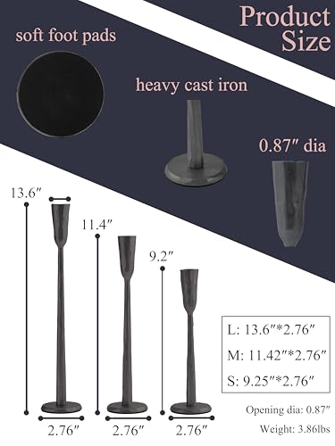 Black Iron Taper Candle Holder Set of 3, Heavy Wrought Iron Candlestick Holders Decorative Candle Stand, Vintage Candle Holder for Wedding, Dining, Home Decoration - color: Black