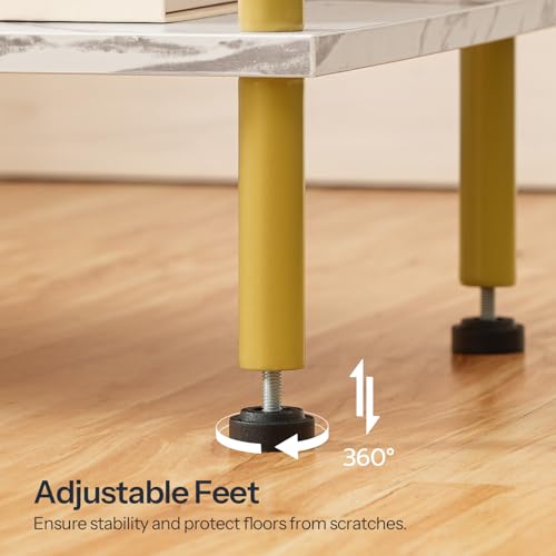 HOOBRO End Table, Small Side Table, Nightstand with 2-Layer Storage Shelves, Sofa Table for Small Spaces, Living Room, Bedroom, Stable Frame, Easy Assembly, Gold and Marble DM09BZ01 - color: Marble + Gold