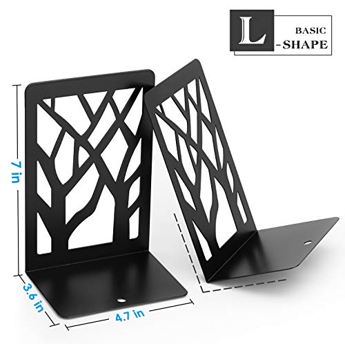MaxGear Book Ends Tree Design Modern Bookends for Shelves, Non-Skid Bookend, Heavy Duty Metal Book Stopper for Books/CDs, Decorative Book Shelf for Home, 7 x 4.7 x 3.5”, Black (4 Pair/8 Pieces, Large) - size: 4 Pairs