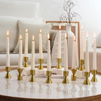 NUPTIO Gold Candlestick Holder Bulk: Set of 12 Brass Taper Candle Stick Holders - Small Aluminium Candleholder for Thanksgiving Birthday Christmas Decor - size: Style 1