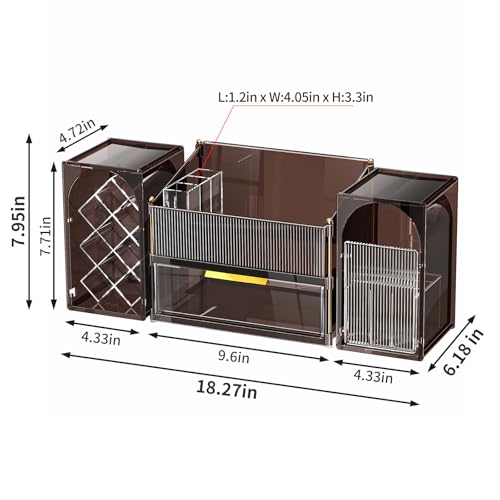 INVSSENE Stackable Makeup Organizer Countertop, Storage Perfume Skincare Cosmetic Lipstick Face Mask Makeup Brush Palettes, Ideal for Vanity Bathroom Counter - color: 3516 Coffee+Clear
