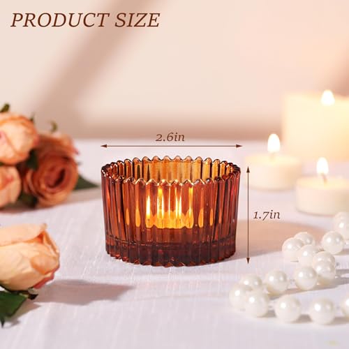 HAVITI 24 Pcs Large Tea Light Holders, Amber Glass Candle Holders, Votive Candle Holders for Table Centerpiece Wedding Table Decor - color: Amber