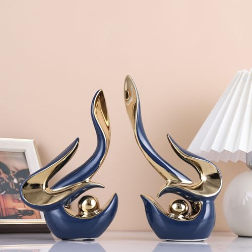 XMGZQ Mid Century Modern Abstract Art Home Decor Accent,Porcelain Statues for Living Room Coffee Table Centerpieces for Dining Room,Ceramic Sculptures and Gold Knick Knacks for TV Stand Decor (Blue) - color: Blue