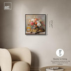 Art Remedy Cat Floral Vase Perfume Canvas Fashion Pet Art, Black Frame, 20" x 20" - color: Black Frame, size: 21"L x 21"W
