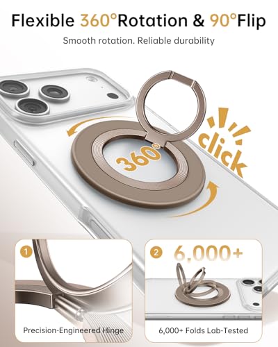 SYNCWIRE Magnetic Phone Ring Holder for MagSafe, 360° Rotation Cell Phone Grip Stand Finger Ring Kickstand Two-Sided Magnet Compatible with iPhone 17 Pro Max 16 15 14 13 12 MagSafe Accessories - color: Single Ring-1PCS-Desert Gold